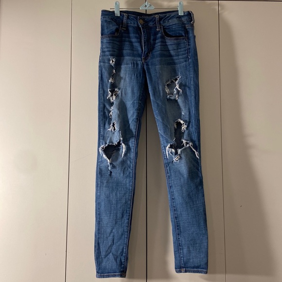 American Eagle Outfitters Denim - American Eagle High Rise Jegging Distressed Stretch Blue Denim Jeans Size 6